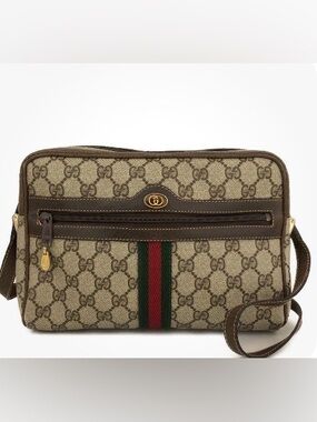 Gucci Brown GG Canvas Belt Bag with Green and Red Web